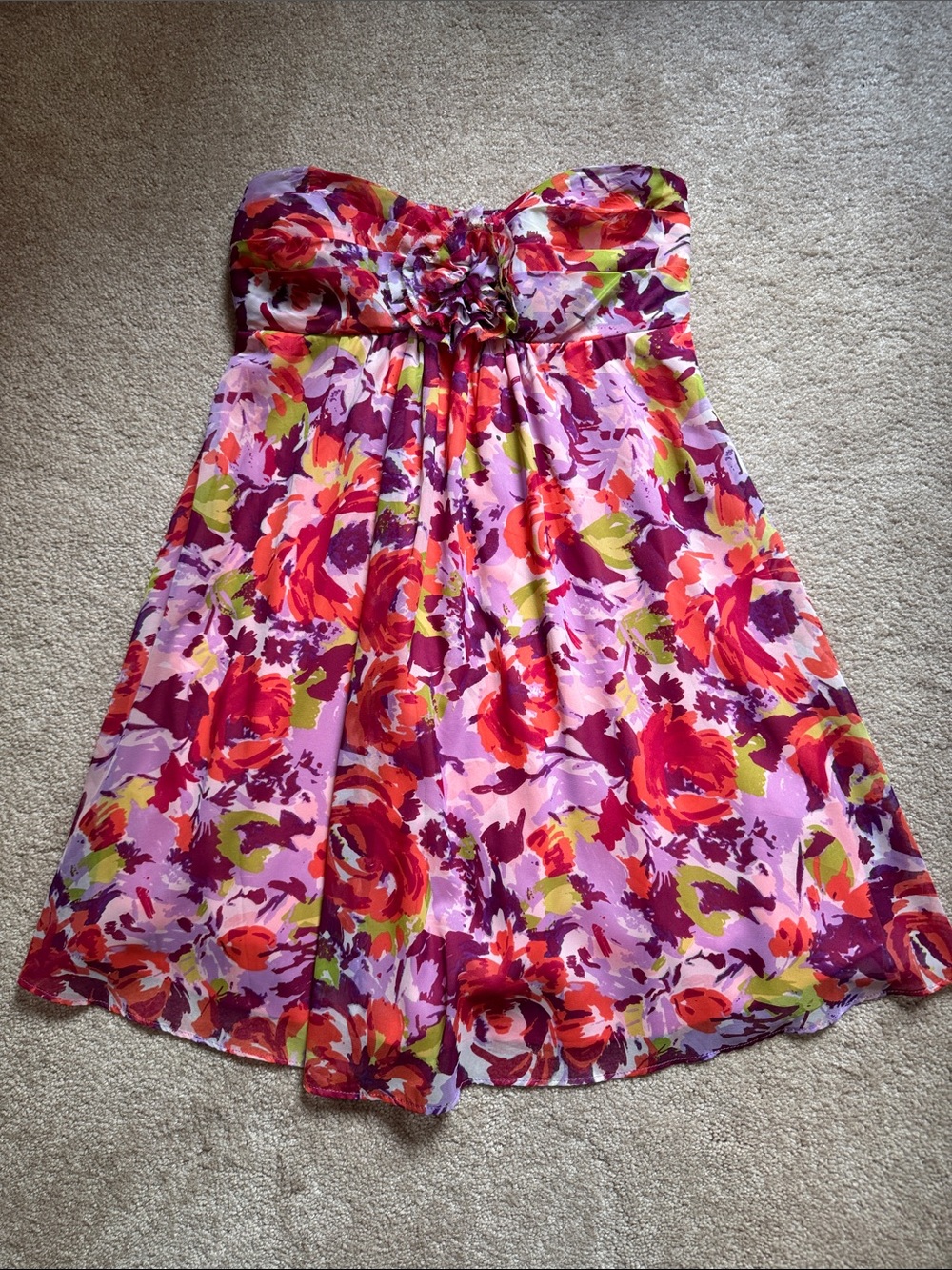 Strapless Floral Mini Sundress in Pink & Red